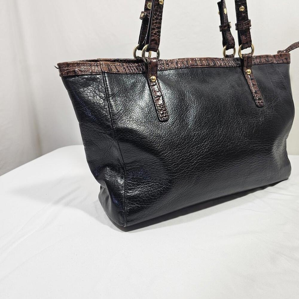Brahmin Black Crocodile Embosed Leather Zippered Tote Shoulder Bag Purse - Picture 4 of 15